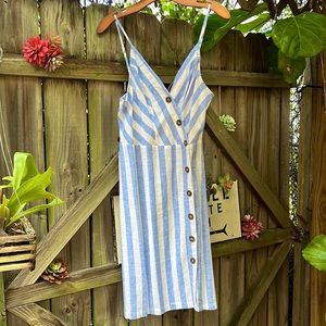 Button-down Blue & White Striped Linen Dress